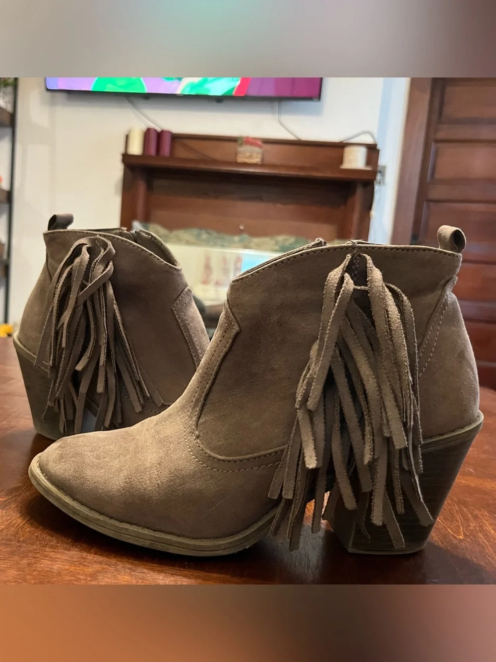 Faded Glory Taupe Suede Fringe Ankle Booties
